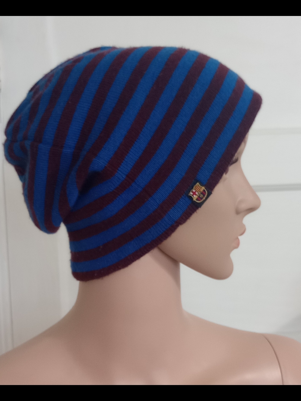 Nike Striped Blue and Burgundy Knit Beanie - Men